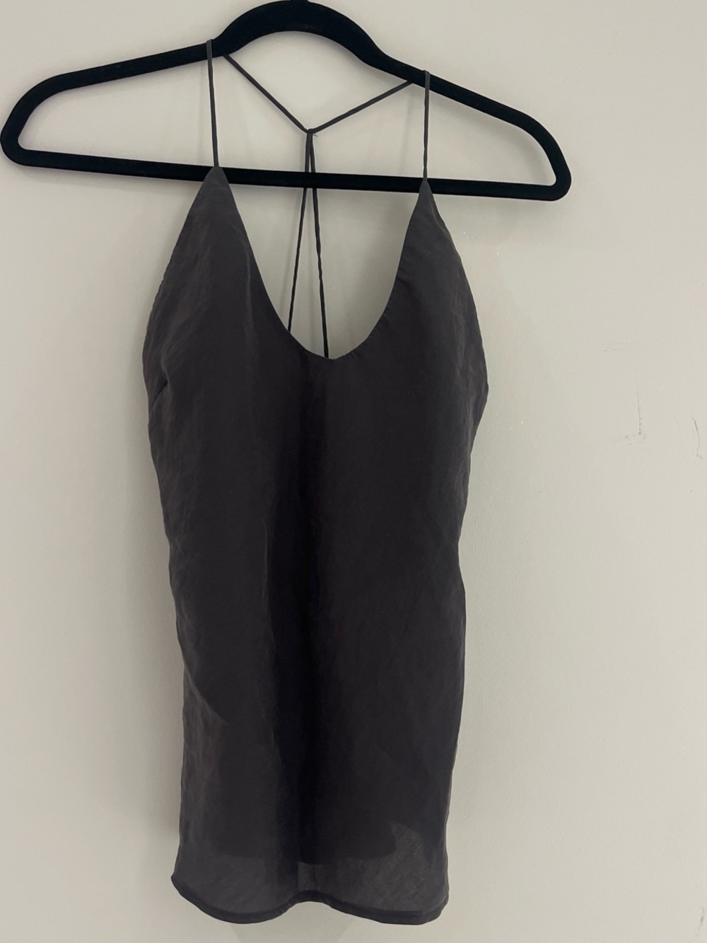 Zara Black Spaghetti-Strap Satin Cami with T-Back